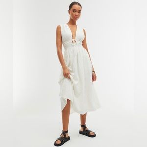 Abercrombie & Fitch Seersucker Ruched Midi Dress - White - Small